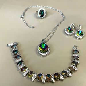 Sterling Silver Jewelry Set With Simulated Mystic Topaz